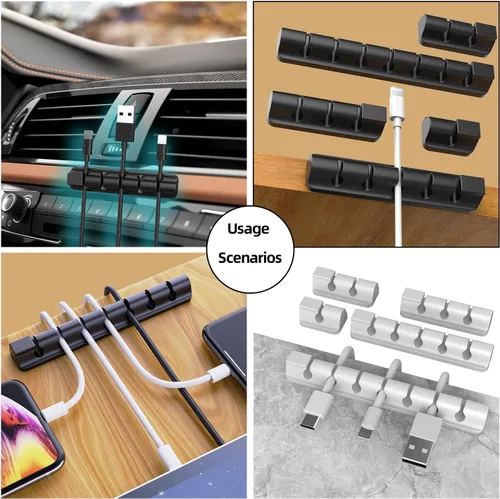 Vista 3 de Organizador de cables de organización de cables, clips magnéticos para cables, soporte de alambre adhesivo para debajo del escritorio, mesita