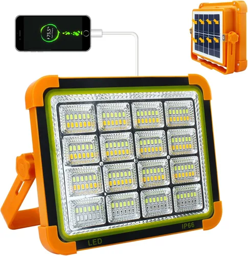 Vista 8 de CREATESTAR Luz Solar Portátil para Acampar con Soporte, Batería Recargable de 100W 12000mAh con 4 Modos, Luces LED Inalámbricas de Inundación