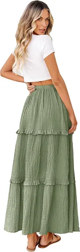 Vista 2 de BTFBM Falda larga de verano para mujer, elegante, cintura alta, cóctel, fiesta, boda, vestido acampanado por debajo de la rodilla
