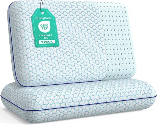 Vista 8 de CushyOasis Almohadas de cama para dormir, 2 piezas, espuma viscoelástica, tamaño King, color azul