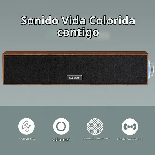 Vista 8 de Uakinat Altavoces de computadora, altavoz digital multimedia de madera, altavoces PC USB con alimentación de 3.5mm AUX, barra de sonido portátil