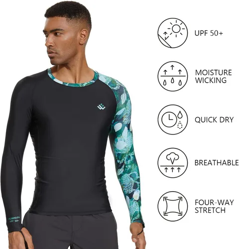 Vista 2 de Camiseta de compresión UPF 50+ para hombre, manga larga, protección solar UV, secado rápido, ajuste de rendimiento