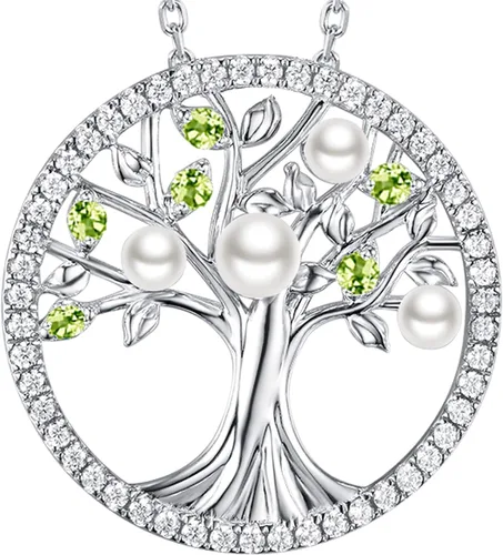 Vista 18 de Collar de árbol de la vida para mujer, collar de perlas esmeralda piedras natales de mayo, junio, para esposa, mamá, regalos de cumpleaños