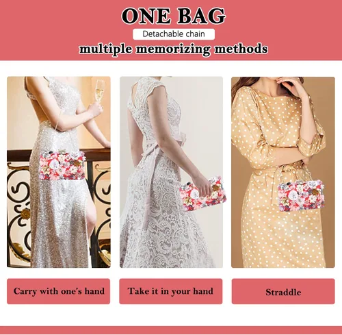 Vista 6 de Fecialy Bolsos de noche florales para mujer, bolsos de mano con diamantes de imitación coloridos, bolso floral para novia, boda, bolso de hombro