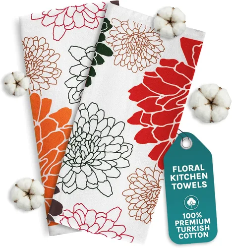 Vista 9 de Arconiz Juego de 2 paños de cocina de algodón absorbente (20 x 30 pulgadas), duraderos y de gran tamaño, diseño de granja con elegante