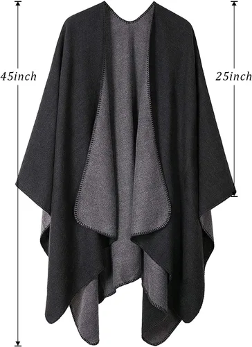 Vista 4 de Chal de punto para mujer, a cuadros, con parte delantera abierta, tipo poncho, tipo capa envolvente