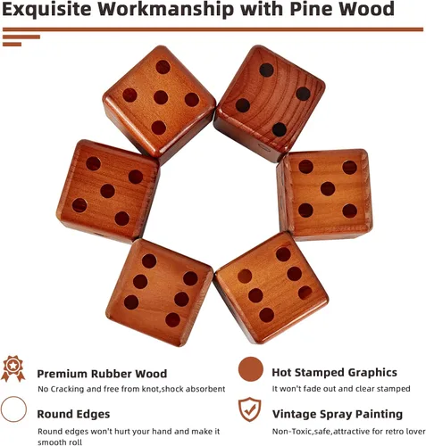 Vista 3 de SpexDarxs Juego de dados gigantes de 3.5 pulgadas, juego de dados de madera grandes con marcador y bolsa de transporte, juego de césped