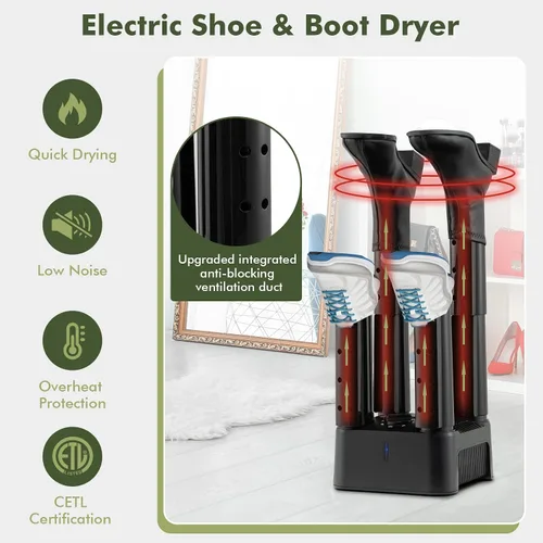 Vista 5 de Tangkula Secador de botas, calentador eléctrico de botas con protección contra sobrecalentamiento y temporizador de 180 minutos, máquina de secado