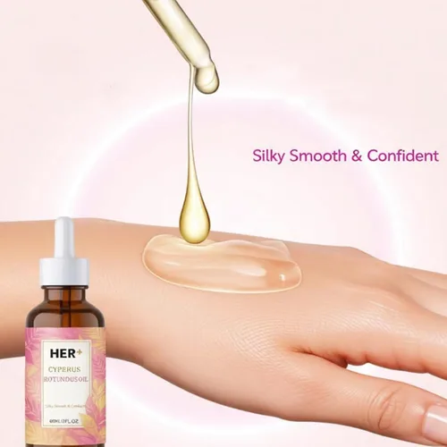 Vista 4 de Her+ Cyperus Rotundus Oil, suero de depilación de 2.0 fl oz, aceite de depilación, hidratante y calmante para una piel de aspecto suave con menta