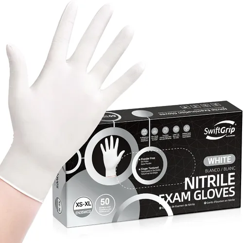 Vista 11 de Guantes de examen desechables de nitrilo SwiftGrip, 3 mil, XS, Caja de 100, guantes de nitrilo blancos desechables libres de látex para uso médico