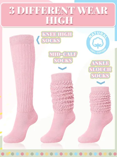 Vista 2 de Janmercy 4 pares de calcetines holgados para mujeres y niñas, calcetines apilados para botas de los años 80 y 90, calcetines de neón holgados