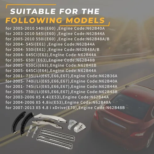 Vista 2 de Kit de cadena de distribución del motor, adecuado para 550i 645ci 650ci 735i 740i 745i 750i X5 N62B 4.8L, juego de cadena de distribución automotriz