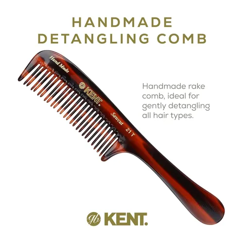 Vista 4 de Kent Peine desenredante de cabello grueso 21T, dientes anchos para cabello largo y grueso, rizado y ondulado, peine desenredante para cabello húmedo