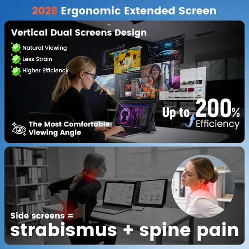 Vista 9 de SMISEACOW Paquete 2 en 1: Extensor de pantalla doble vertical + triple
