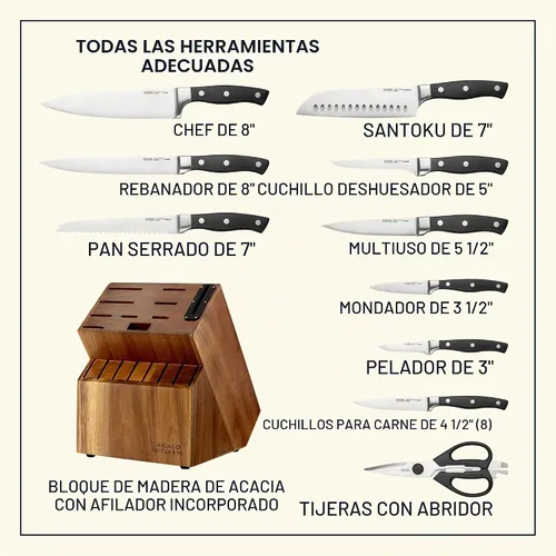 Vista 2 de Chicago Cutlery Insignia Triple Rivet Poly (18 piezas) Juego de bloques de cuchillos de cocina con bloque de madera y afilador integrado, mangos