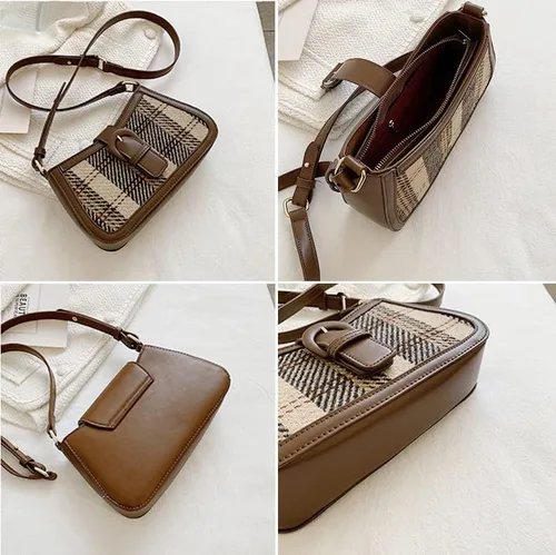 Vista 3 de RTGGSEL Women's Contrast Color Plaid Striped Saddle Crossbody Shoulder Underarm Satchel Handbag Tote Clutch Purse Hobo Bag