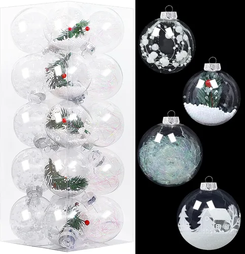 Vista 9 de Lulu Home 30 adornos de bola de Navidad transparentes de 2.36 pulgadas Azul claro transparente