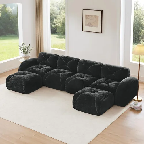 Vista 32 de Sofás modulares modulares de 110.6 pulgadas para sala de estar, sofá moderno de terciopelo sin hueso, no requiere montaje, cómodo sofá sin hueso