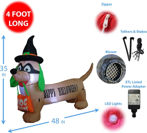 Vista 2 de Perro inflable de Halloween iluminado de 4 pies de largo