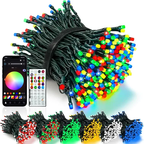 Vista 18 de Luces de Navidad controladas por voz con control remoto, cadena de 300 luces LED de 99 pies para interiores y exteriores con 12 modos, 3