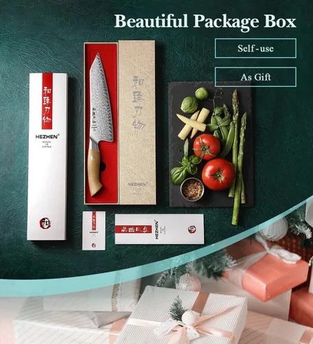 Vista 8 de Cuchillo de chef de Damasco, 8.5 pulgadas, 67 capas de acero de damasco, cuchillo de cocina japonés profesional para chefs y cocina casera, hoja