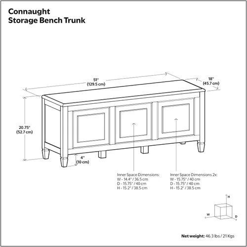 Vista 3 de SIMPLIHOME Connaught - Banco de baúl de madera maciza de 51 pulgadas de Blanco antiguo