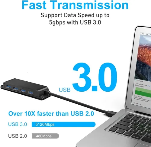 Vista 7 de Hub de escritorio portátil USB 3.0 de 4 puertos, concentrador de datos USB 3.0 fija con cable de 3.3 pies para MacBook, Mac Pro/Mini, iMac, XPS