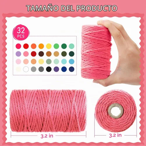 Vista 2 de Kenning 32 Rollos de Cuerda de Macramé 4 Hilos 3 mm x 1760 Yardas de Cuerda de Algodón Natural a Granel Cuerda de Algodón Colorida para Manualidades