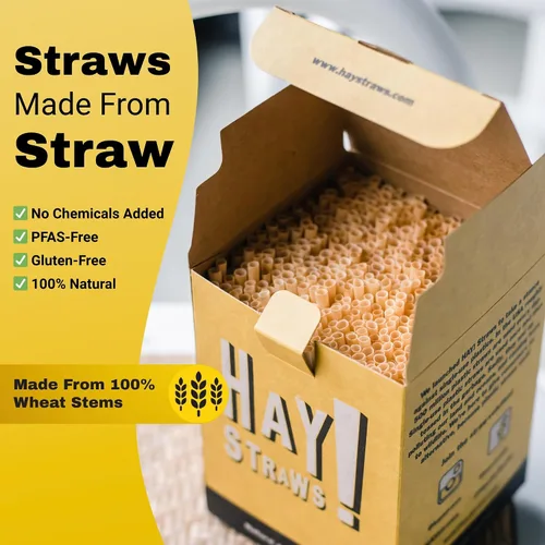Vista 5 de HAY! Straws® Pajitas de cóctel de 5 pulgadas 100 popotes de trigo natural desechables Nunca se empañan, sabor neutro 100% biodegradables