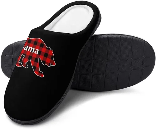Vista 4 de Plaid Mama Bear - Pantuflas de algodón para mujer, acogedoras y cálidas, para interiores y exteriores