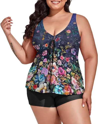 Vista 3 de Apfopard Womens Plus Size Printed Tankini Sets Crop Tank Top and Boyshort Two Piece Swimsuits Swimwear Boy Shorts 2023 High