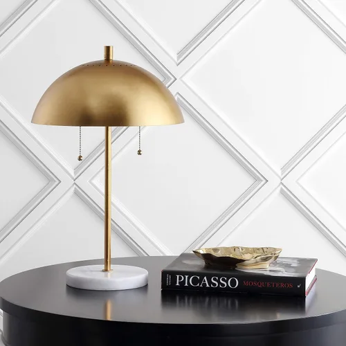 Vista 8 de JONATHAN Y Lámpara de mesa LED de 20.7 pulgadas de mármol dorado/blanco con 2 luces para decoración moderna de noche, lámpara de escritorio