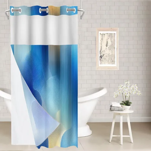 Vista 69 de Batmerry Maritime Nautical Hookless Shower Curtain with Snap in Liner Set, Anchors Ship Wheel Bath Curtain Magnetic Hem Quick-Drying Waterproof