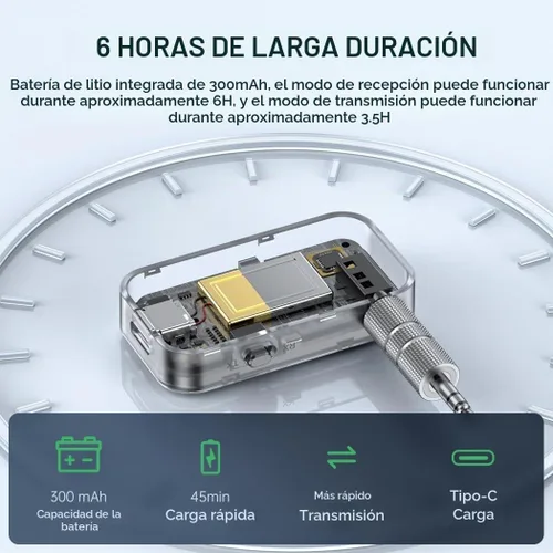 Vista 5 de FMIIFMS Receptor transmisor Bluetooth 5.4 de alta calidad, transmisor inalámbrico 2 en 1 para TV/auriculares, gimnasio, receptor Bluetooth