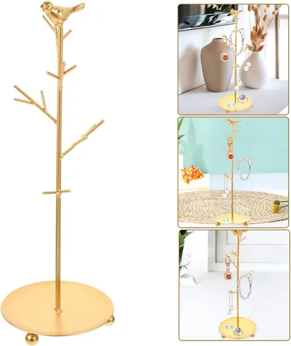 Vista 8 de Organizador de joyas, joyero, organizador de joyas con colgante de metal dorado para collares, aretes y accesorios, organizador de joyas, caja