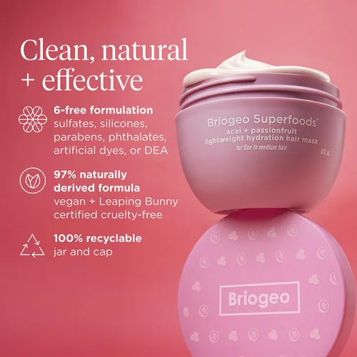 Vista 10 de Briogeo Superfoods Acai + Passionfruit - Mascarilla ligera de hidratación para cabello fino, acondicionador profundo para cabello fino, aumenta