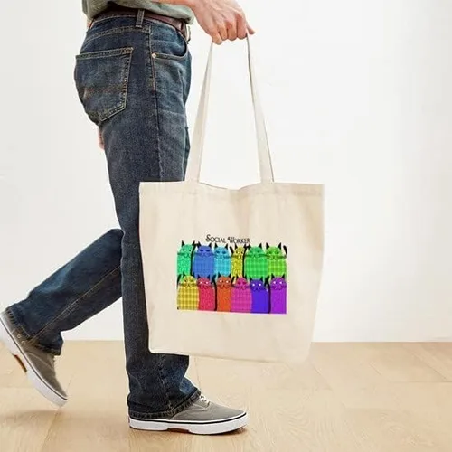 Vista 4 de CafePress Social Worker Cats Horizi - Bolsa de lona natural bolsa de compras