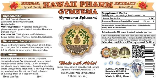 Vista 2 de Hawaii Pharm Gymnema (Gymnema Sylvestre) Extracto Líquido 2x4 oz