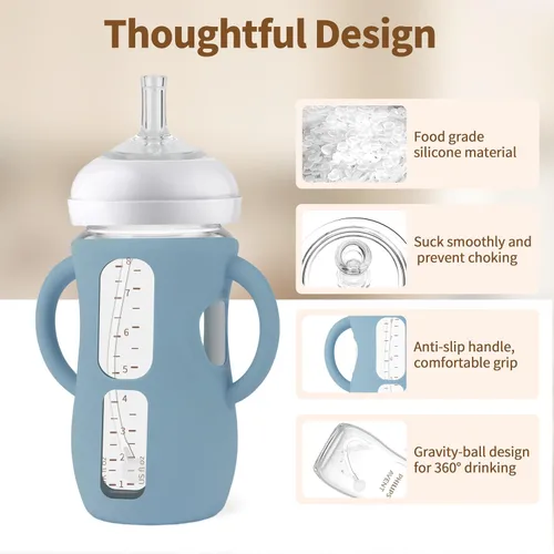 Vista 2 de Kit de Conversión de Vaso con Pajita con Fundas de Silicona para Biberón de Vidrio Natural Avent de 8oz, Kit de Transición de Vasos Entrenadores