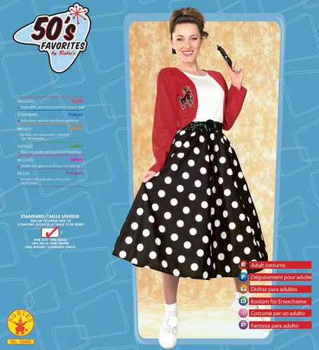 Vista 4 de Rubie's Costume disfraz de chica de la década de los 50 con pollera a lunares