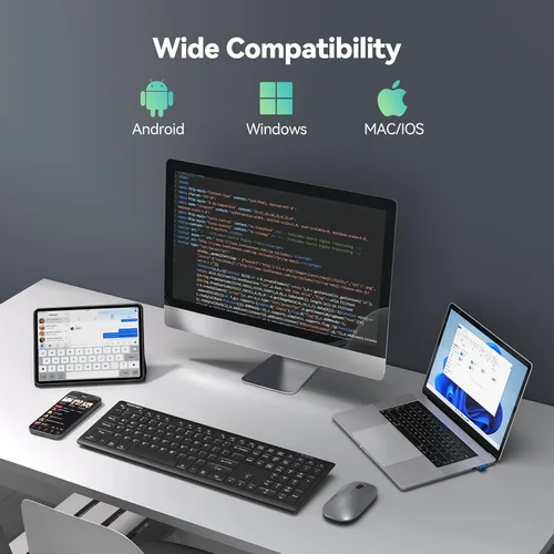 Vista 7 de TECKNET Teclado Bluetooth recargable, conmutación libre de 4 dispositivos (2.4G+BT), teclado inalámbrico ultradelgado de tamaño completo, escritura