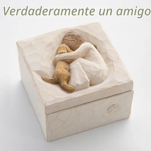 Vista 4 de Willow Tree True, Truly a Friend, Caja para joyas y tesoros con tallado en bajorrelieve de niña con cachorro, caja de recuerdo esculpida pintada a