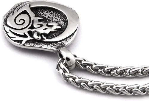 Vista 3 de BAVIPOWER Colgante de cabeza de lobo vikingo Fenrir de acero inoxidable, collar nórdico, potente joyería pagana para hombres y mujeres, protección