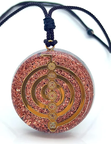 Vista 7 de Collar con Colgante Reversible de Orgón de Geometría Sagrada GRANDE 2.25 pulgadas 10.7cm