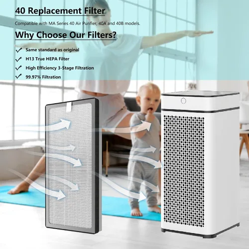 Vista 2 de 40 filtros de repuesto compatibles con purificador de aire MA serie 40, filtración 3 en 1 True HEPA 13, prefiltro fino y filtro F de carbón