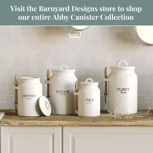 Vista 3 de Barnyard Designs - Tarro de harina decorativo para encimera de cocina, recipiente de cerámica para harina, tarro de granja rústico, blanco Tarro