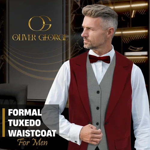 Vista 8 de Oliver George Chaleco formal de esmoquin en capas para hombre, chaleco de traje de negocios