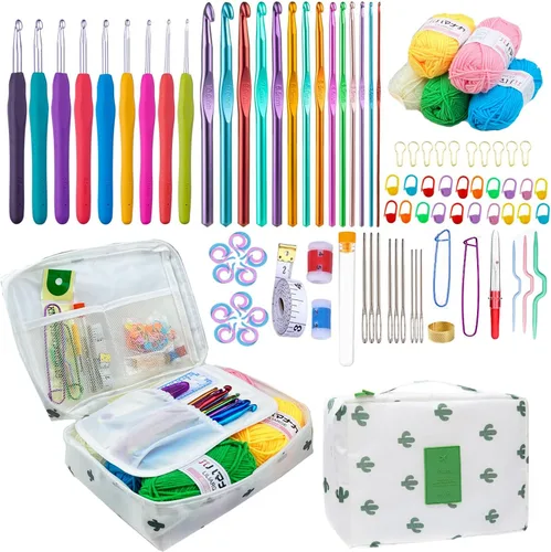 Vista 8 de Mdoker Kit de ganchillo de 100 piezas con hilo y accesorios de tejer, kit completo de tejido para principiantes que incluye ganchos de ganchillo