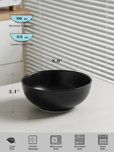 Vista 2 de Kanwone Tazones grandes para servir, 55 onzas, cuencos de cerámica para ensalada, pasta, tazones de sopa de porcelana, juego de 2, platos