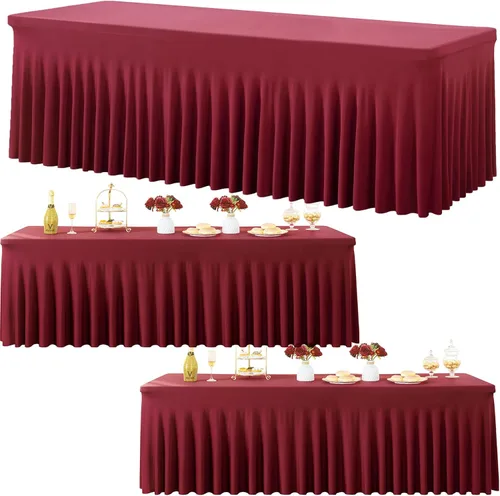 Vista 45 de Paquete de 3 Manteles de Spandex Azul Bebé para Mesas Rectangulares de 6 Pies, Falda de Mesa Azul Elástica Ajustada de 6 Pies para Fiestas de Boda